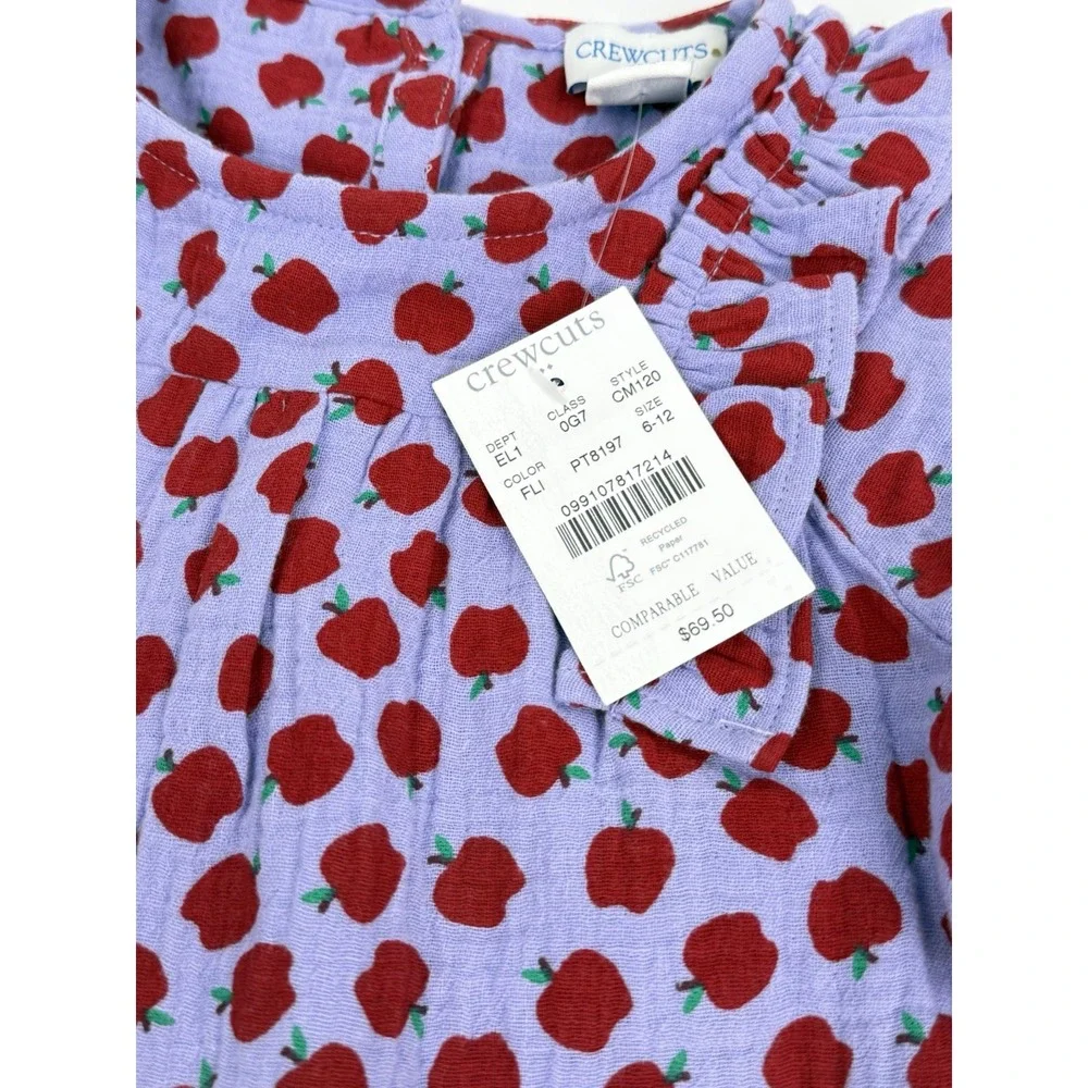 New Crewcuts J Crew Muslin Gauze Ruffle Top Pant Set Girl 6M 12M Apple Print